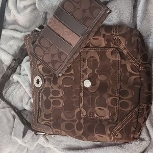 Coach brown bucket purse with matching wallet